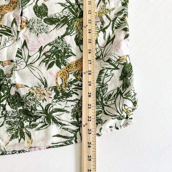 Rachel Zoe Linen Shirt M Tropical Safari Print Short Sleeve Boho Safari Core - Picture 9 of 9